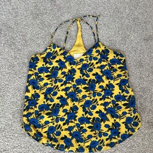 Harper Heritage Strappy Floral Summer Yellow and Blue Tank Top, Lightweight XXS